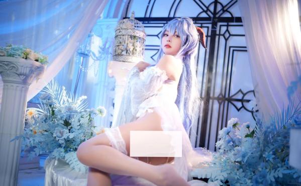    苏嫣嫣阿姨 - 甘雨花嫁唯美COS，梦幻蓝调蕾丝诱惑，原神角色扮演极致美感第2张图片