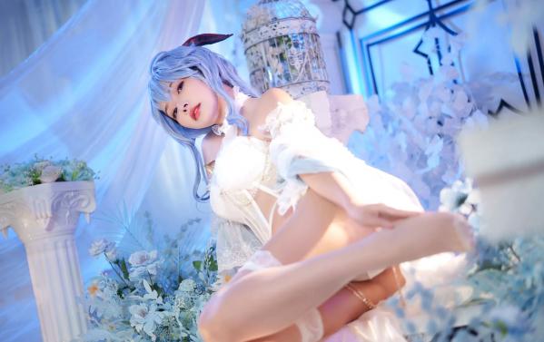    苏嫣嫣阿姨 - 甘雨花嫁唯美COS，梦幻蓝调蕾丝诱惑，原神角色扮演极致美感第4张图片