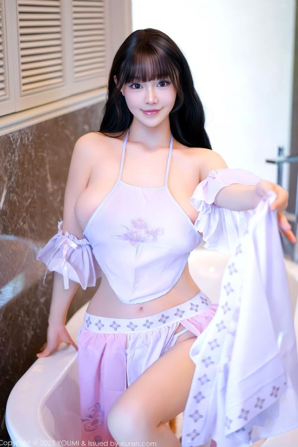   YouMi尤蜜荟-1180-朱可儿：淡紫古风肚兜纱裙，唯美浴缸湿身诱惑，极致身材大尺度唯美写真第25张图片