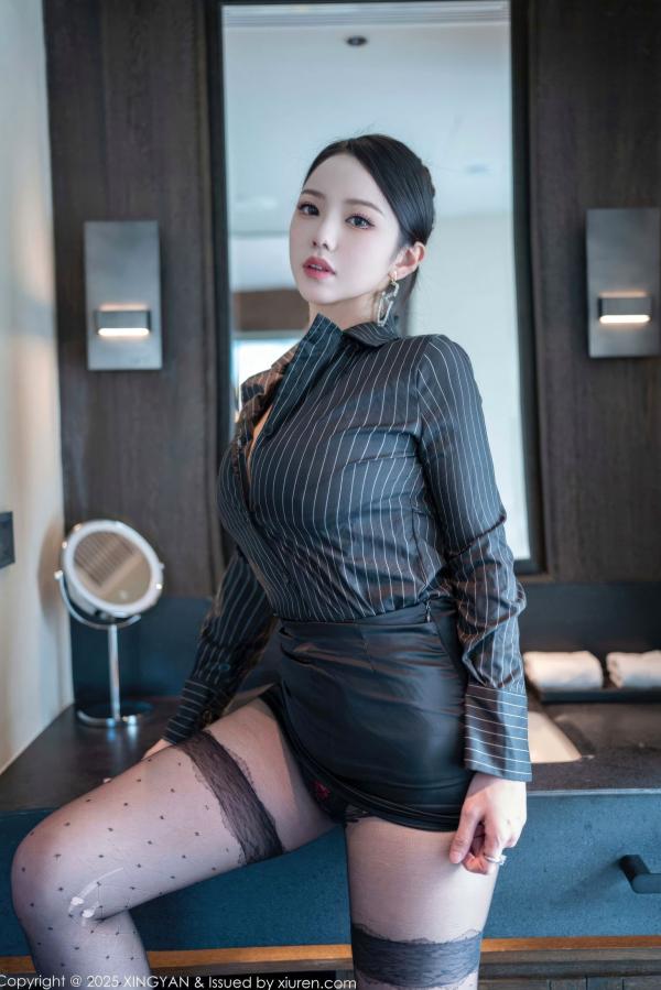    XingYan星颜社-433-大美妞儿-室内私房黑色刺绣内衣诱惑，OL制服风格黑丝美腿写真-2025.11.25第6张图片