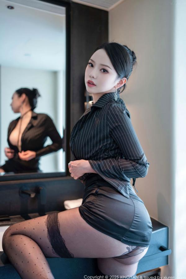    XingYan星颜社-433-大美妞儿-室内私房黑色刺绣内衣诱惑，OL制服风格黑丝美腿写真-2025.11.25第12张图片