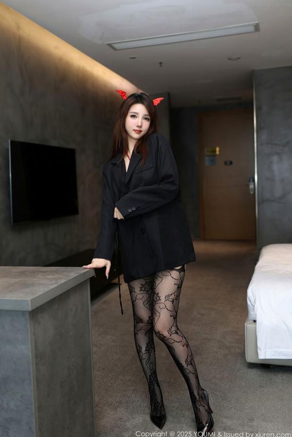    YouMi尤蜜荟-1176-桃桃·夭夭twins-黑色镂空情趣内衣小恶魔-2025.10.31第4张图片