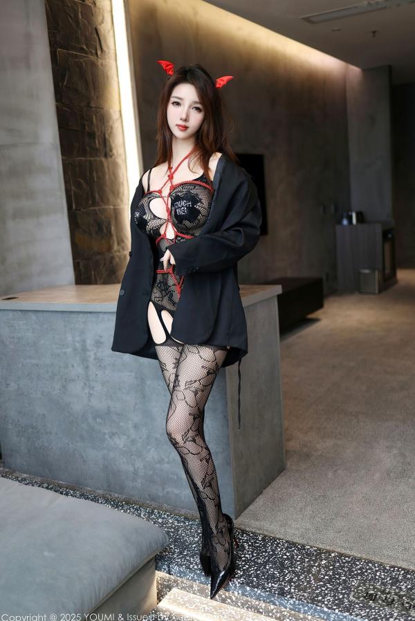    YouMi尤蜜荟-1176-桃桃·夭夭twins-黑色镂空情趣内衣小恶魔-2025.10.31第15张图片