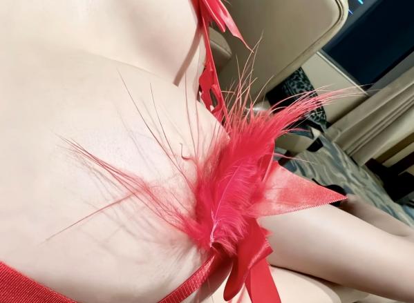    崽崽nana - 酒店室内私房性感内衣写真，红色羽毛战袍尽显撩人曲线美腿第13张图片