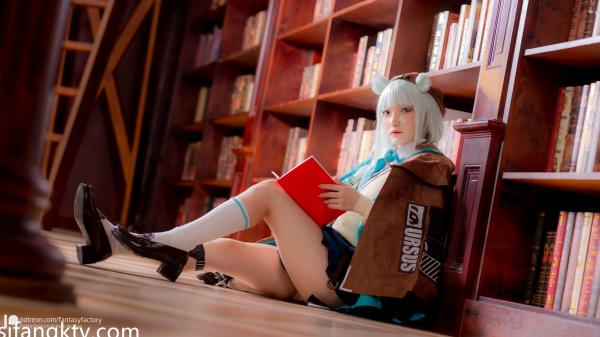    Fantasy-Factory-小丁Ding-明日方舟真理Cosplay-图书馆学霸眼镜娘制服写真-Arknights-Истина第1张图片
