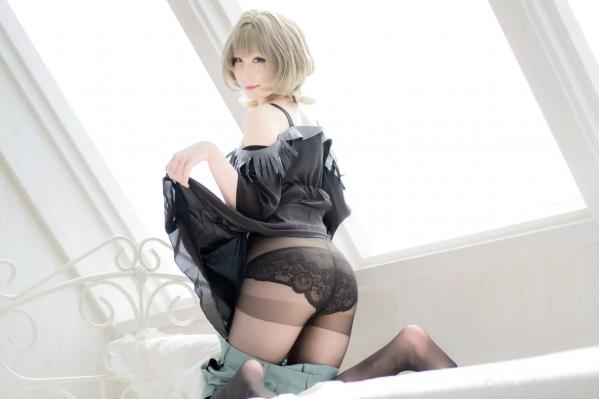    [Cosplay][my suite] Atsuki あつき - suite Blessing 角色扮演写真：清纯短发搭配黑丝蕾丝诱惑，唯美私房摄影风格第102张图片