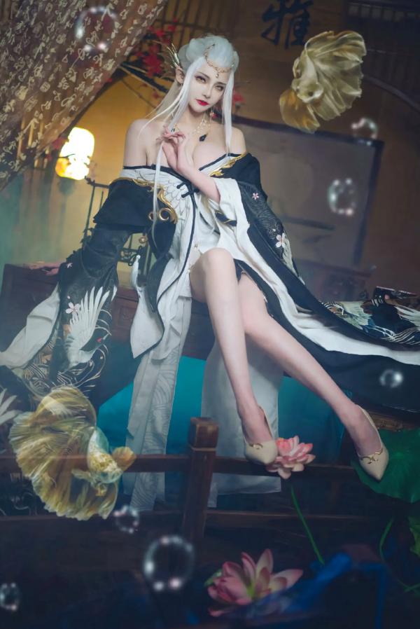    魔王大人Maou - 玉虚，古风唯美国潮cosplay，银发黑白华服仙气大尺度性感写真第4张图片