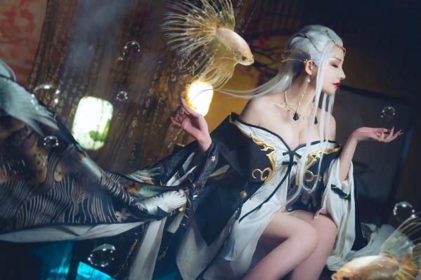    魔王大人Maou - 玉虚，古风唯美国潮cosplay，银发黑白华服仙气大尺度性感写真第6张图片