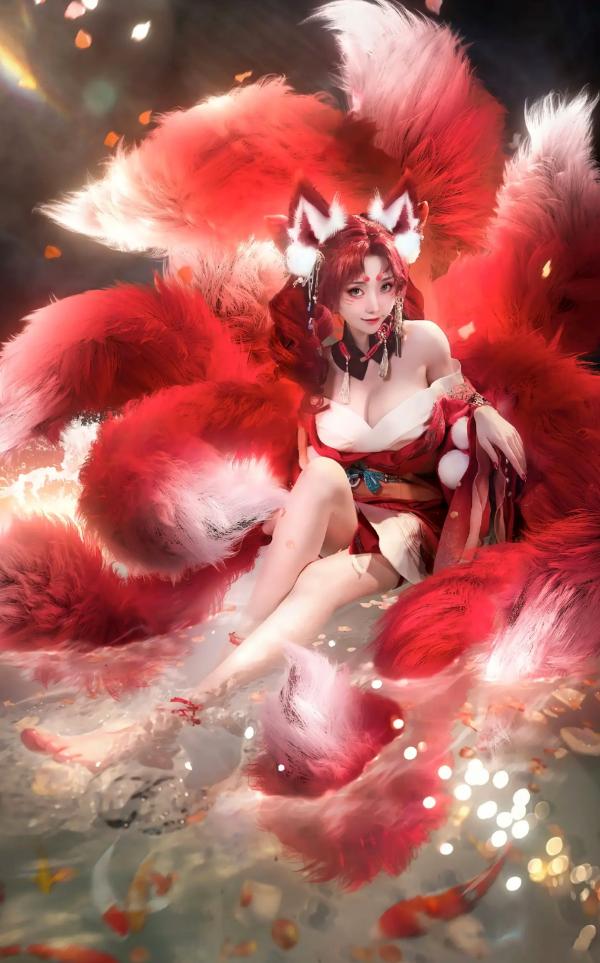    走路摇zly - 九尾狐cosplay写真，极致古风灵动狐仙，梦幻樱花氛围感美女角色扮演大片第1张图片