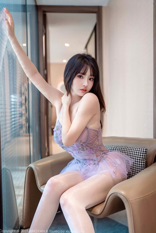    XingYan星颜社-413-沈南汐RuRu-轻透淡紫纱蕾丝连衣短裙白丝-极品身材室内私房诱惑-2025.10.21第45张图片