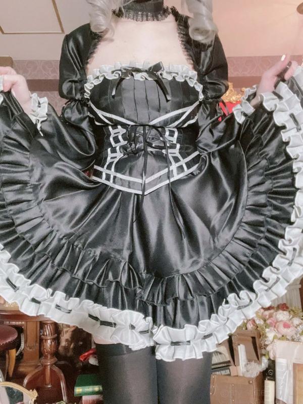    [Cosplay][my suite] Atsuki あつき - 库巴姬私房自拍写真，哥特风黑白蕾丝制服诱惑，精致妆容与白皙肌肤，极致的视觉盛宴第5张图片