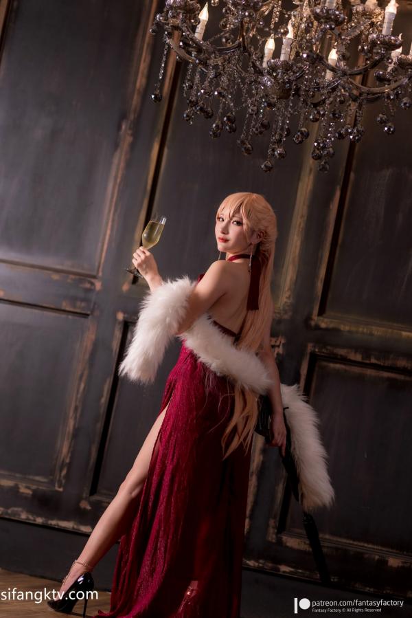    Fantasy-Factory小丁Ding角色扮演少女前线OTs-14，深红高开叉礼服尽显冷艳特工风格极致诱惑第9张图片