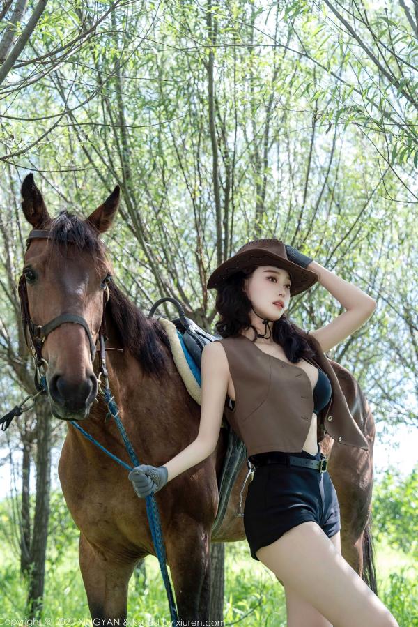    XingYan星颜社-391-清妙：户外森林马场牛仔女郎骑马写真，黑色内衣演绎狂野性感，极致私房大片第19张图片