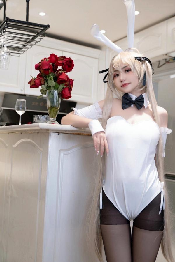    爆机少女喵小吉-缘之空春日野穹兔女郎COS私房写真，清纯金发与肉感黑丝的极致诱惑碰撞第7张图片