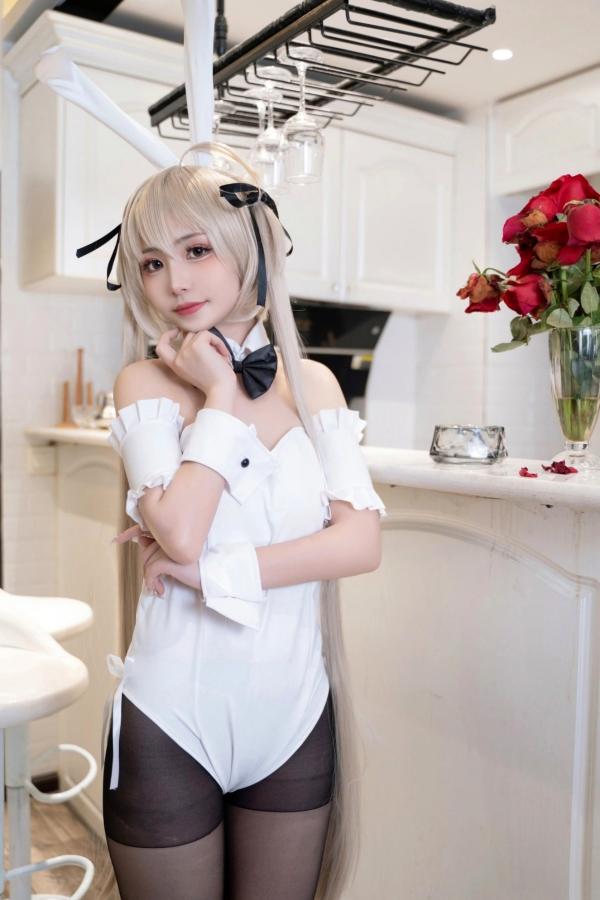    爆机少女喵小吉-缘之空春日野穹兔女郎COS私房写真，清纯金发与肉感黑丝的极致诱惑碰撞第9张图片