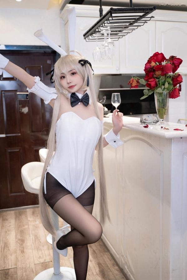    爆机少女喵小吉-缘之空春日野穹兔女郎COS私房写真，清纯金发与肉感黑丝的极致诱惑碰撞第14张图片