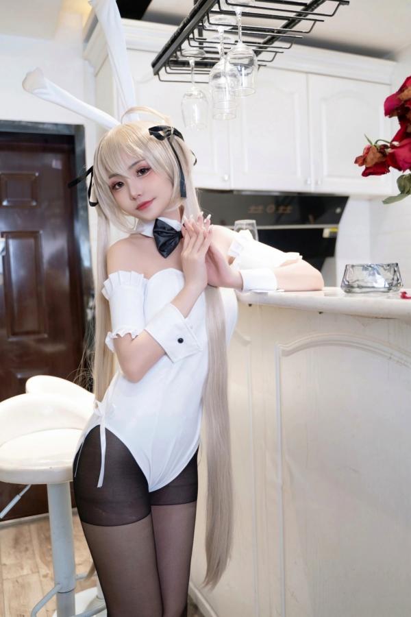    爆机少女喵小吉-缘之空春日野穹兔女郎COS私房写真，清纯金发与肉感黑丝的极致诱惑碰撞第24张图片