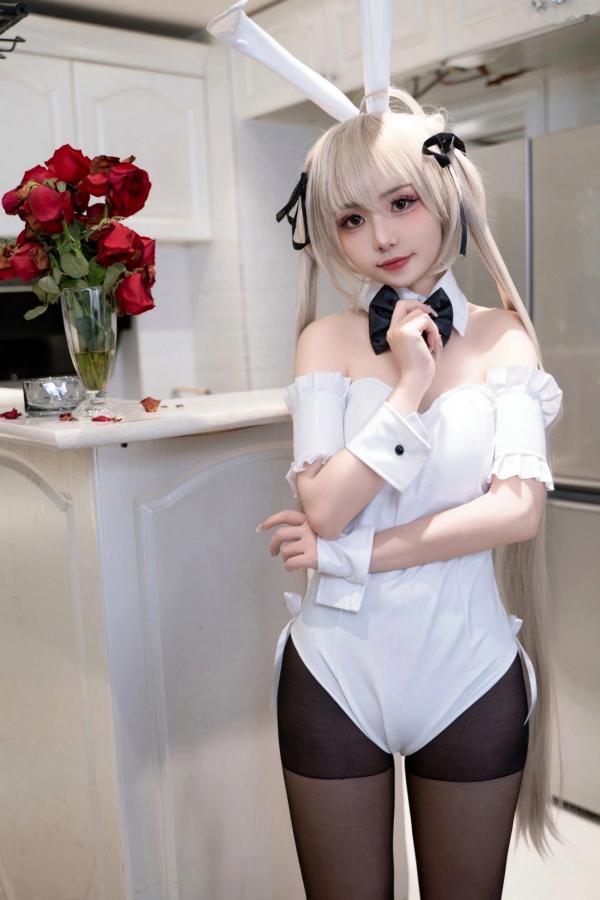    爆机少女喵小吉-缘之空春日野穹兔女郎COS私房写真，清纯金发与肉感黑丝的极致诱惑碰撞第26张图片