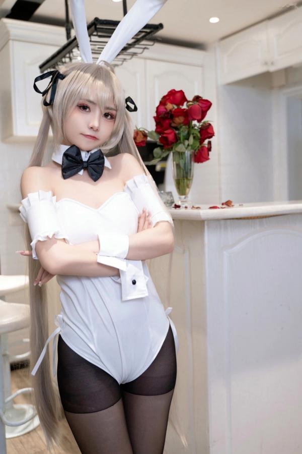    爆机少女喵小吉-缘之空春日野穹兔女郎COS私房写真，清纯金发与肉感黑丝的极致诱惑碰撞第43张图片