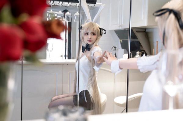    爆机少女喵小吉-缘之空春日野穹兔女郎COS私房写真，清纯金发与肉感黑丝的极致诱惑碰撞第48张图片