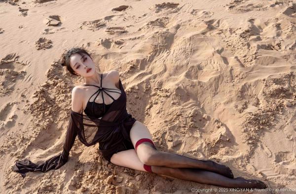    XingYan星颜社-387-清妙-沙漠户外拍摄轻透黑纱黑色内衣黑丝写真-极品性感诱惑大尺度作品-2025.08.21第21张图片