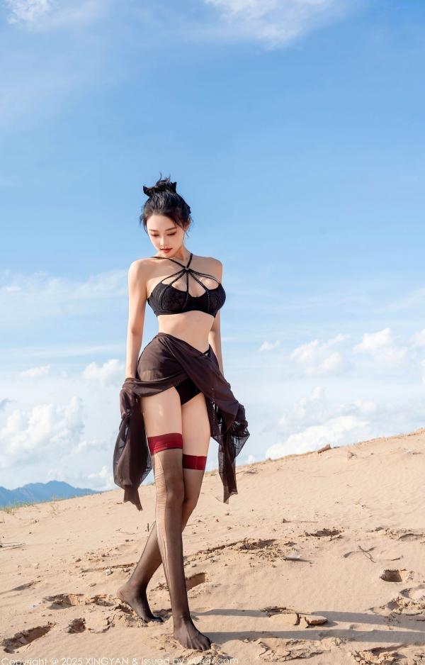    XingYan星颜社-387-清妙-沙漠户外拍摄轻透黑纱黑色内衣黑丝写真-极品性感诱惑大尺度作品-2025.08.21第23张图片
