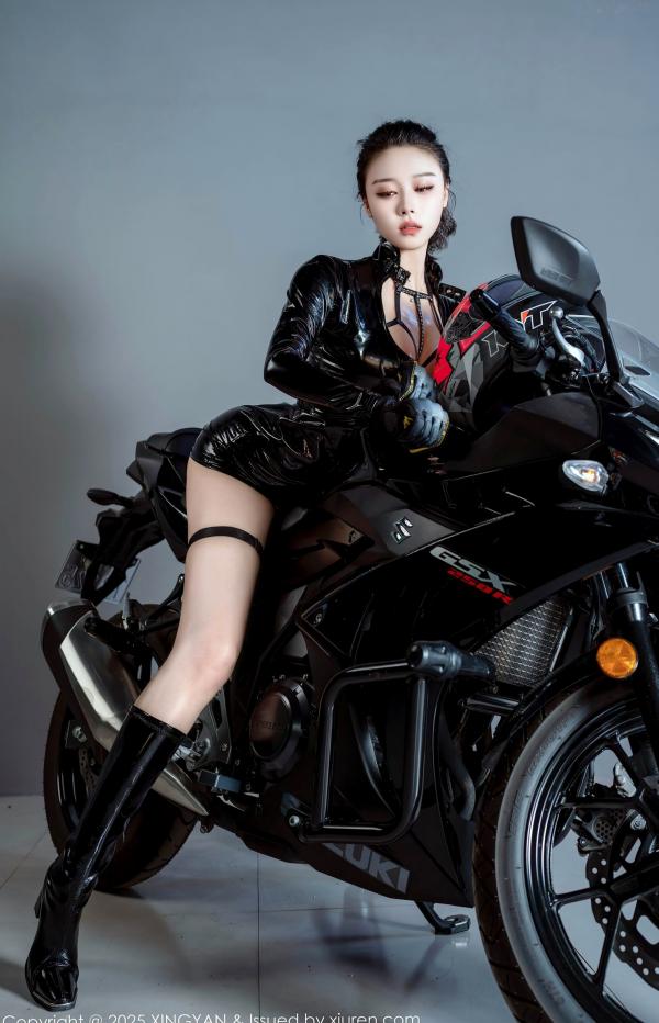    XingYan星颜社-378-清妙：酷飒机车女模，黑皮衣绑带内衣秀极致曲线，冷艳性感视觉大片第3张图片