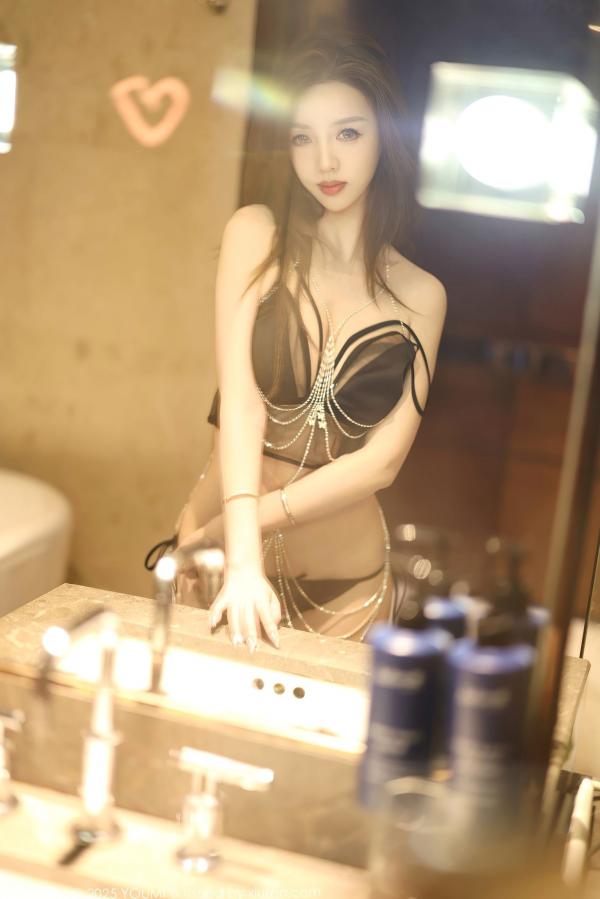    YouMi尤蜜荟-1156-桃桃·夭夭twins：奢华私房黑色内衣写真，璀璨身体链打造高级性感诱惑第44张图片
