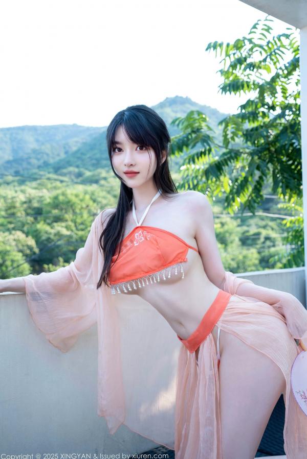    XingYan星颜社-369-白露lulu-古风淡粉纱裙桔色肚兜-性感御姐古典私房诱惑美腿写真-2025.07.15第21张图片