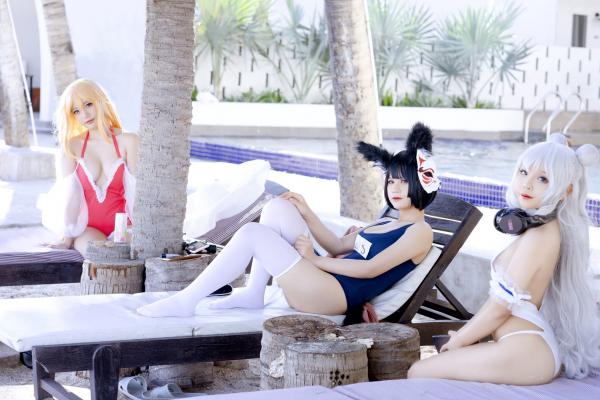    Sayo-Momo《碧蓝航线》恶毒Cosplay，纯白比基尼海滩写真，少女感十足的诱惑盛宴第2张图片