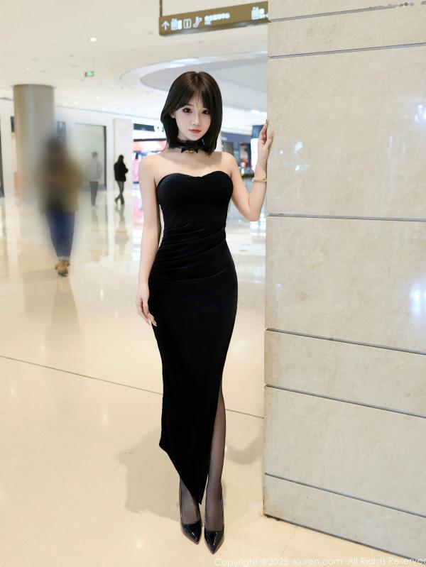    秀人网阿汁：短发黑丝女神，黑色抹胸礼裙私房大片，展现极致美腿与优雅诱惑气质第7张图片