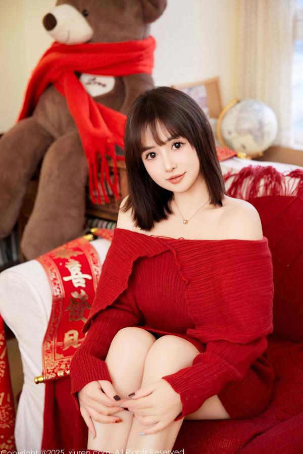 养乐多DoDo 徐嘉乐  XiuRen秀人网-养乐多Doll-新春特辑：红色针织与内衣穿搭，节日氛围感私房女神大片第8张图片