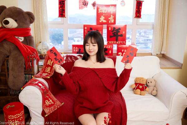 养乐多DoDo 徐嘉乐  XiuRen秀人网-养乐多Doll-新春特辑：红色针织与内衣穿搭，节日氛围感私房女神大片第11张图片
