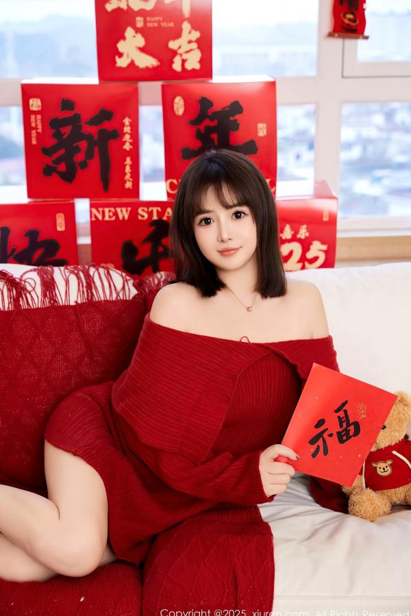 养乐多DoDo 徐嘉乐  XiuRen秀人网-养乐多Doll-新春特辑：红色针织与内衣穿搭，节日氛围感私房女神大片第12张图片