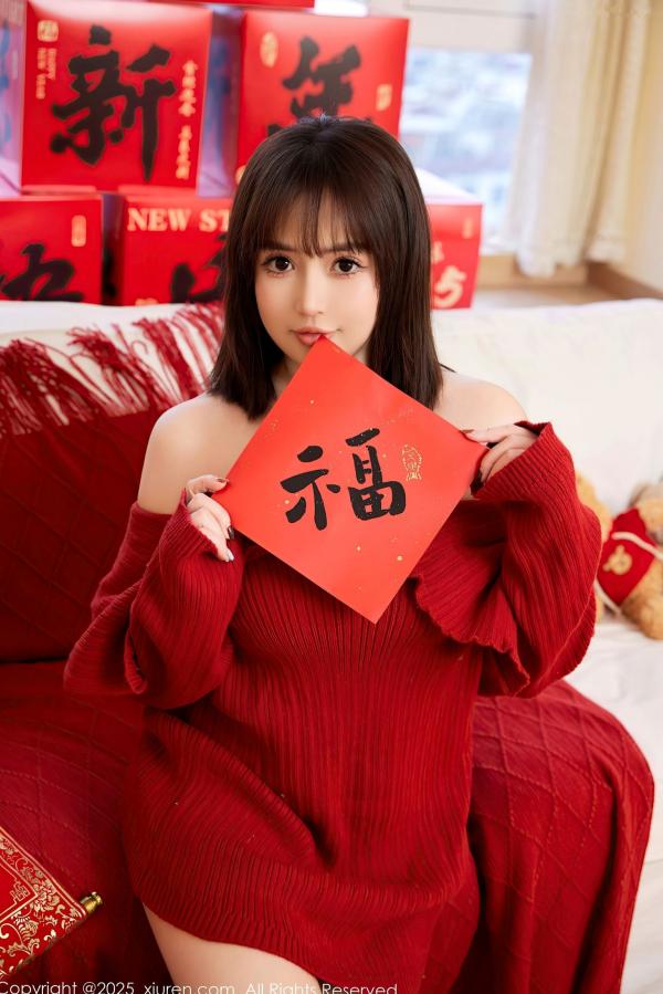 养乐多DoDo 徐嘉乐  XiuRen秀人网-养乐多Doll-新春特辑：红色针织与内衣穿搭，节日氛围感私房女神大片第17张图片