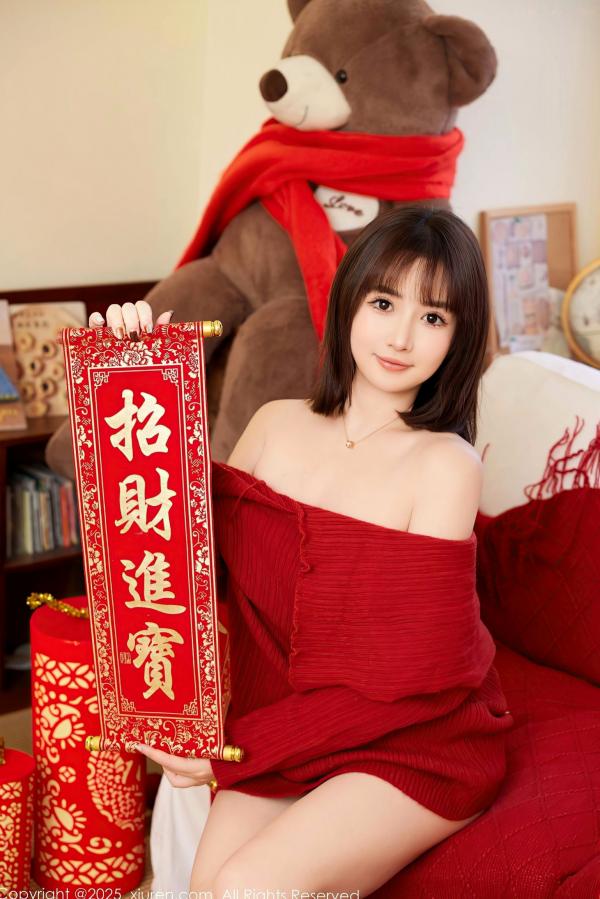 养乐多DoDo 徐嘉乐  XiuRen秀人网-养乐多Doll-新春特辑：红色针织与内衣穿搭，节日氛围感私房女神大片第24张图片