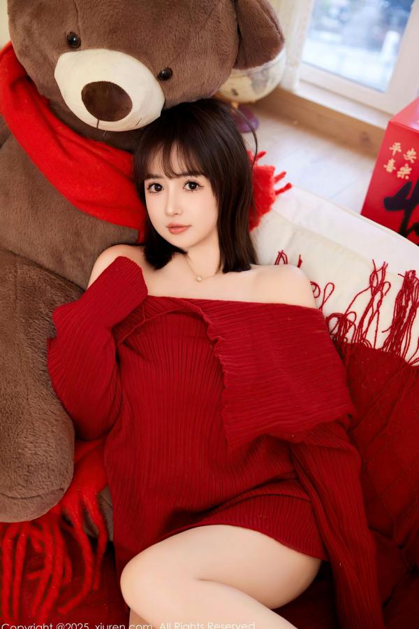 养乐多DoDo 徐嘉乐  XiuRen秀人网-养乐多Doll-新春特辑：红色针织与内衣穿搭，节日氛围感私房女神大片第29张图片
