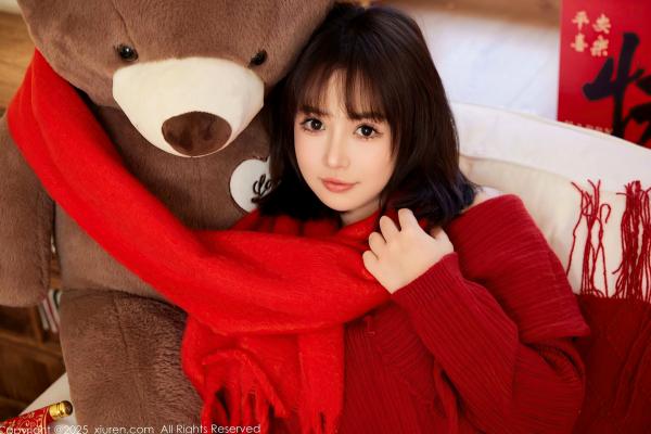 养乐多DoDo 徐嘉乐  XiuRen秀人网-养乐多Doll-新春特辑：红色针织与内衣穿搭，节日氛围感私房女神大片第32张图片