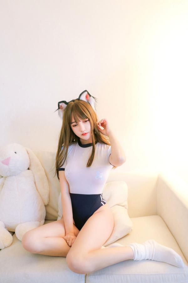 过期米线线喵   过期米线线喵-056-白嫩体操服猫耳少女cosplay，清纯可爱姿态尽显诱惑魅力第6张图片