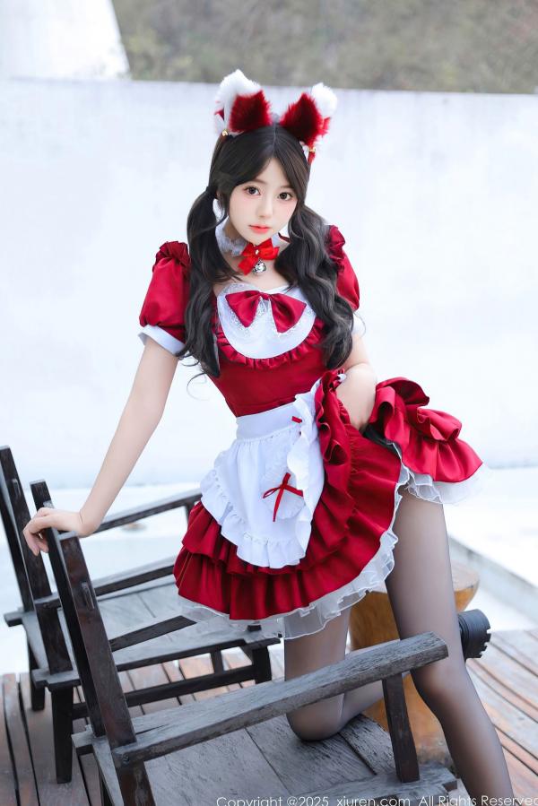    XiuRen秀人网-9814-桃妖夭：新春红火诱惑，红色女仆短裙与性感内衣私房大片，黑丝美腿与绝美身材，节日氛围下的极致视觉盛宴 (2025.01.24)第7张图片