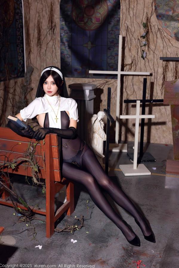    绮里嘉ula-情趣修女制服诱惑，轻透黑纱连体私房摄影，绝美大尺度视觉盛宴-秀人网9774第8张图片