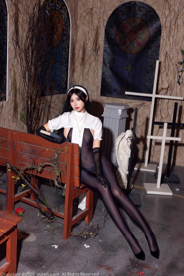    绮里嘉ula-情趣修女制服诱惑，轻透黑纱连体私房摄影，绝美大尺度视觉盛宴-秀人网9774第9张图片
