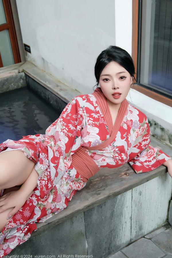    秀人网麦田最新作品：和服温泉湿身诱惑写真，红妆妩媚，极致火辣身材与日式风情的完美演绎，视觉冲击力十足的纯欲温泉盛宴。第5张图片
