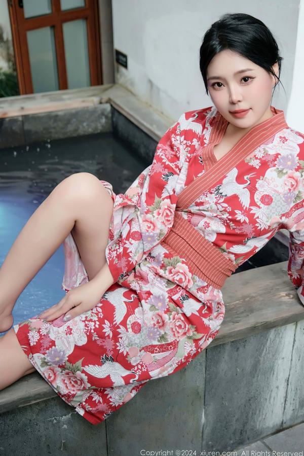    秀人网麦田最新作品：和服温泉湿身诱惑写真，红妆妩媚，极致火辣身材与日式风情的完美演绎，视觉冲击力十足的纯欲温泉盛宴。第6张图片