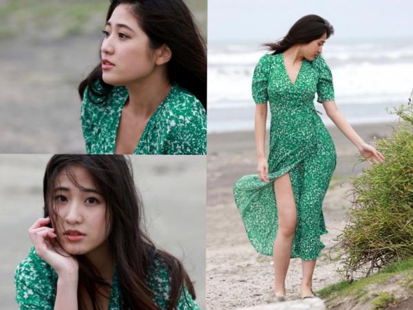    冈本杷奈私摄影：室内丝滑吊带诱惑与海边清新碎花长裙写真第4张图片