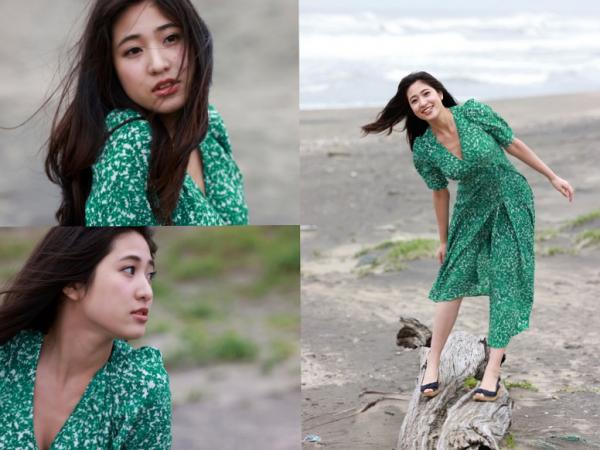    冈本杷奈私摄影：室内丝滑吊带诱惑与海边清新碎花长裙写真第5张图片