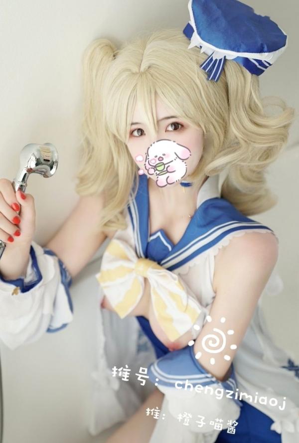    橙子喵酱-芭芭拉原神COSplay，蓝白泳衣浴室私房写真，清纯白嫩少女大尺度性感诱惑第54张图片