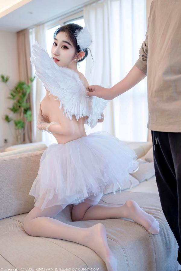    XINGYAN星颜社-324-星冉：轻盈白纱蕾丝芭蕾制服写真，天使羽翼装扮搭配吊带白丝，清纯小仙女演绎极致私房诱惑-2025.03.18第34张图片