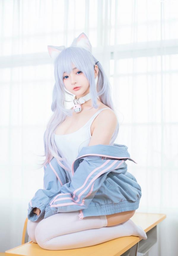    桜井宁宁-036-宁宁喵：元气猫耳少女校园角色扮演，穿连体衣配运动外套的二次元写真第7张图片