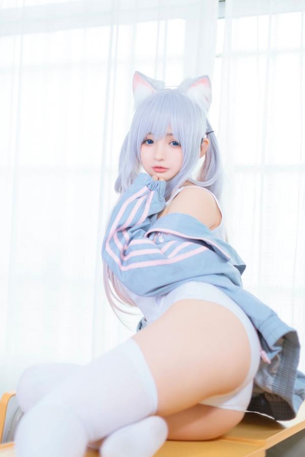    桜井宁宁-036-宁宁喵：元气猫耳少女校园角色扮演，穿连体衣配运动外套的二次元写真第9张图片